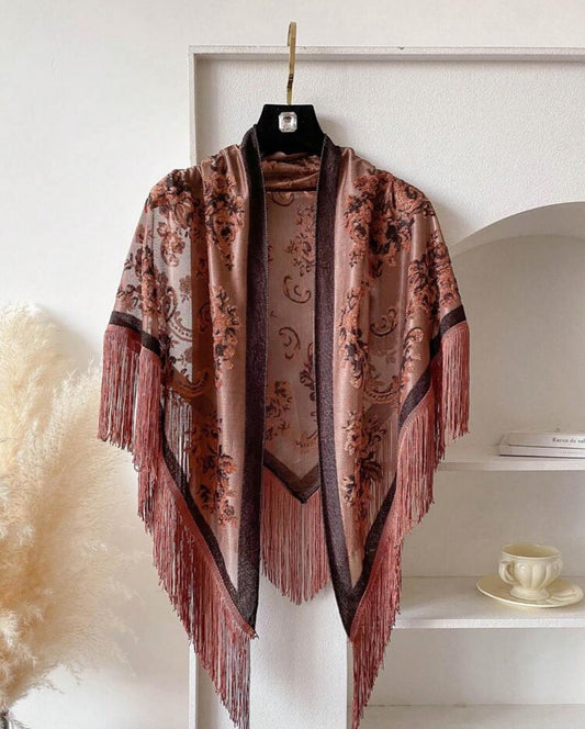 Foulard Triangulaire À Franges  Floral Flocké