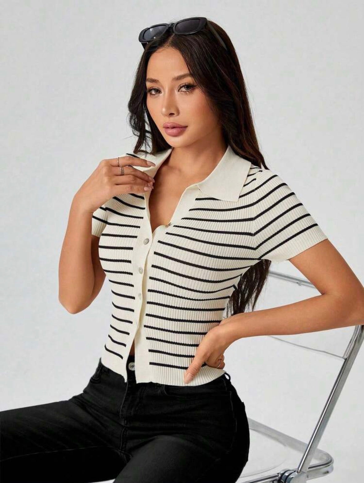 Top tricoté — Rayures noires