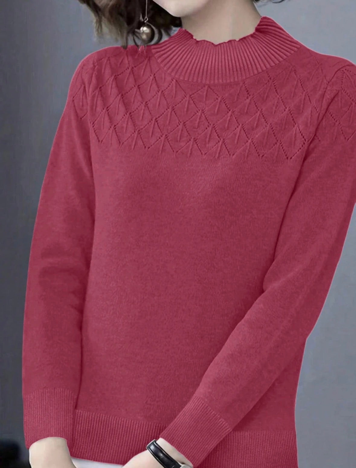 Pull col roulé - Rose vif