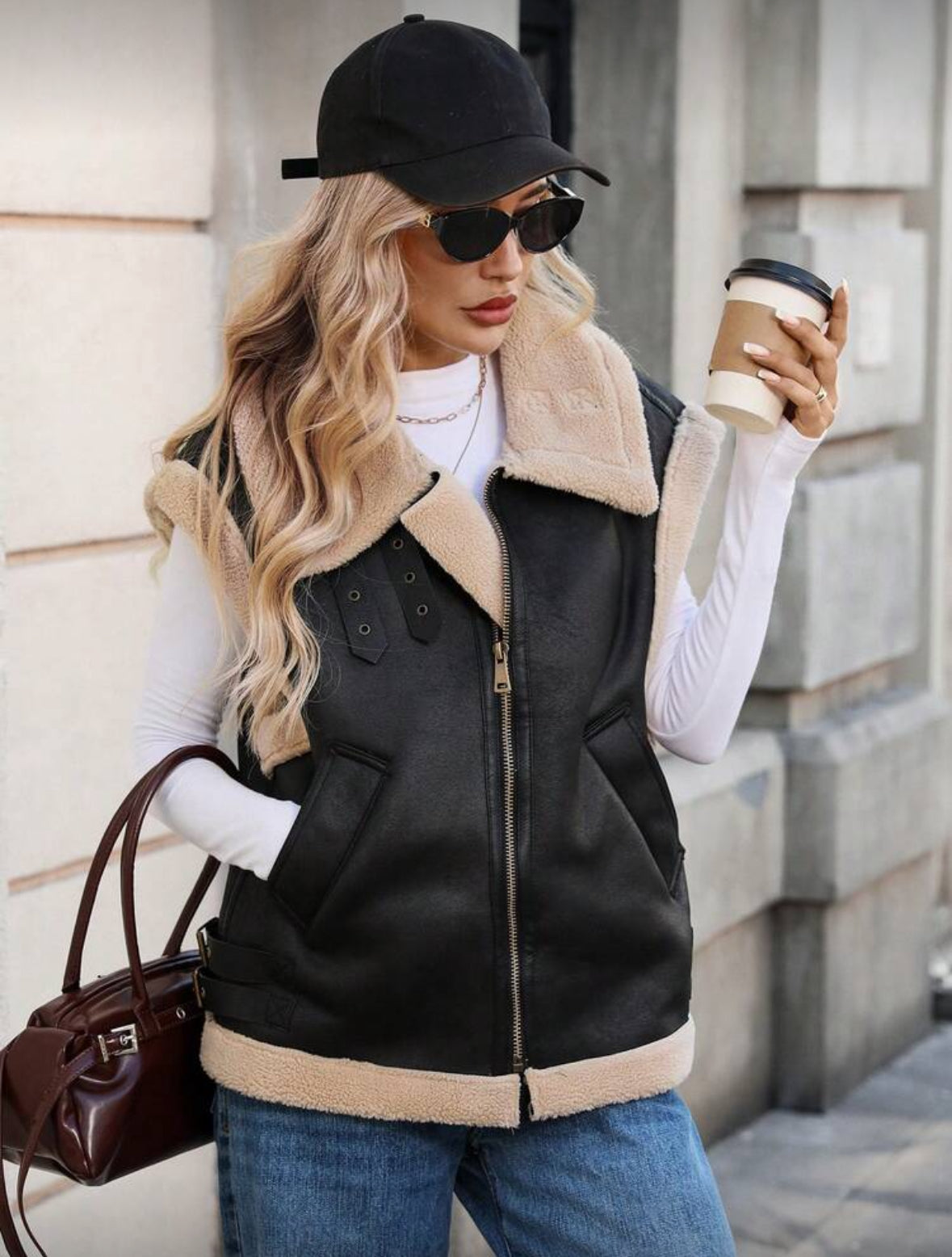 Veste sans manches zippée,Laine d'agneau