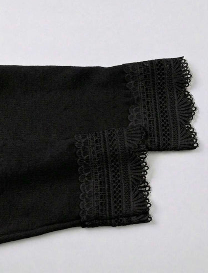 Cardigan - Bordure en dentelle (Noir)