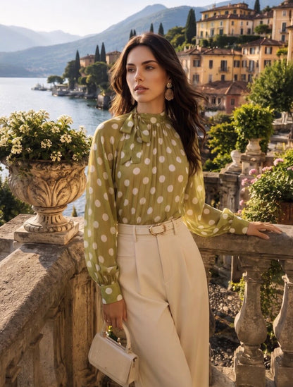 Blouse élégante - vert à pois