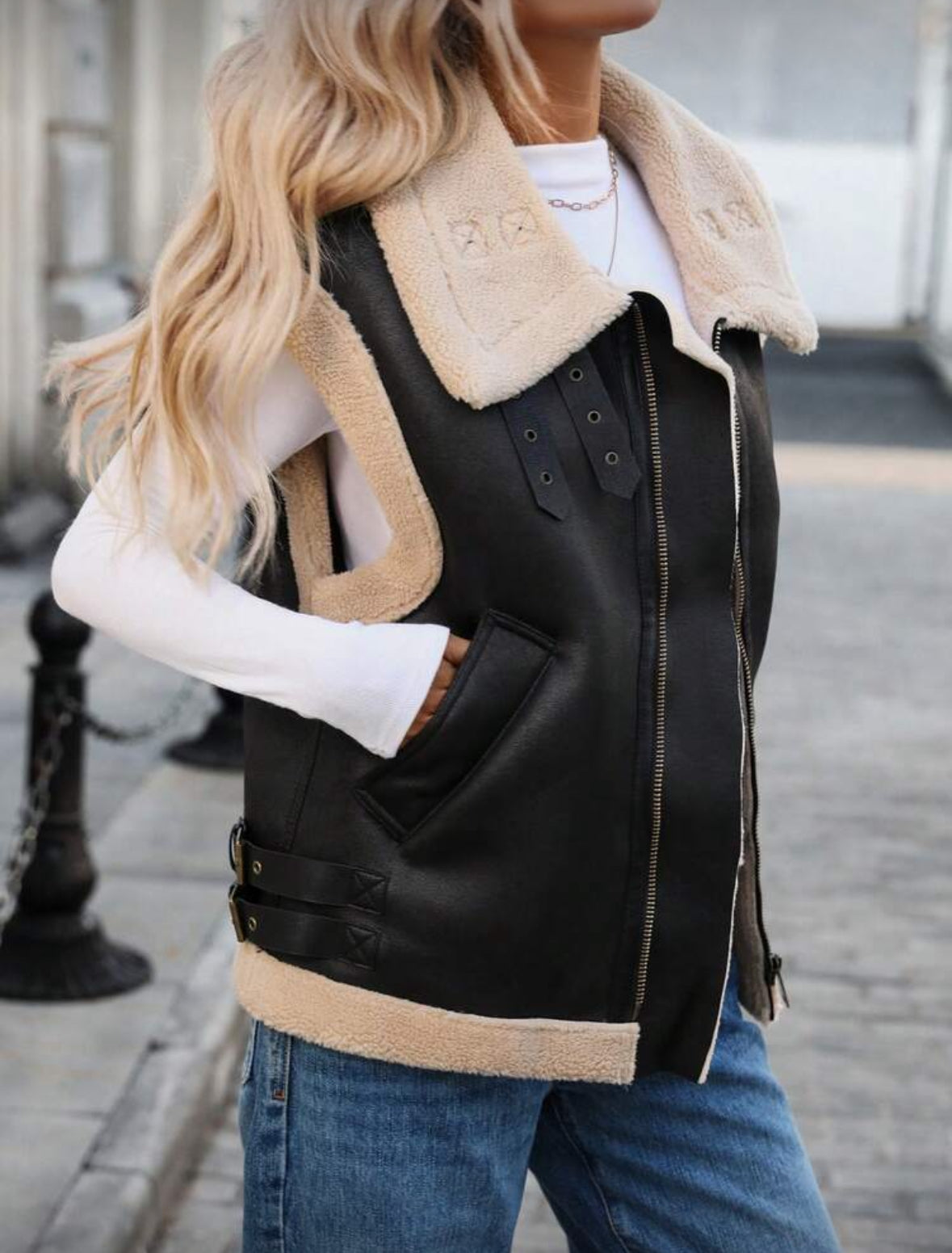 Veste sans manches zippée,Laine d'agneau