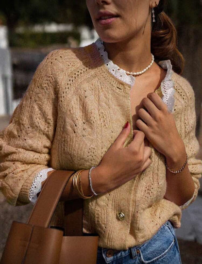 Cardigan tricoté texturé à col V