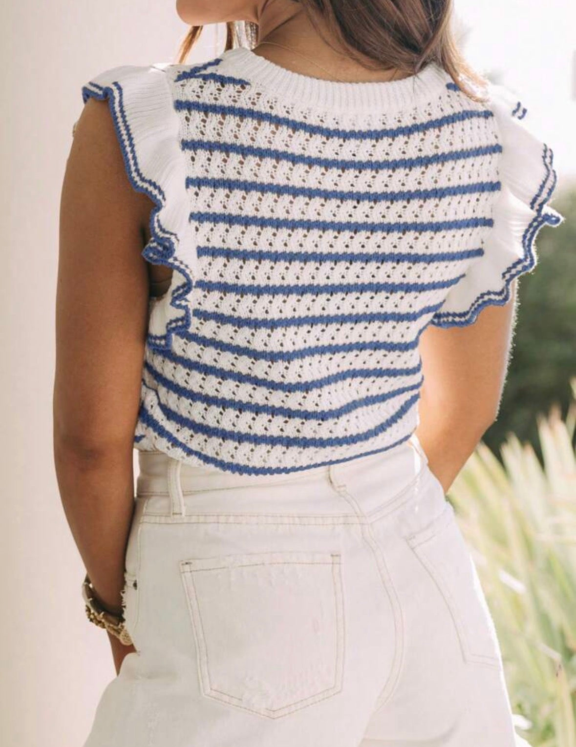 Gilet — Crochet rayé (Bleu)