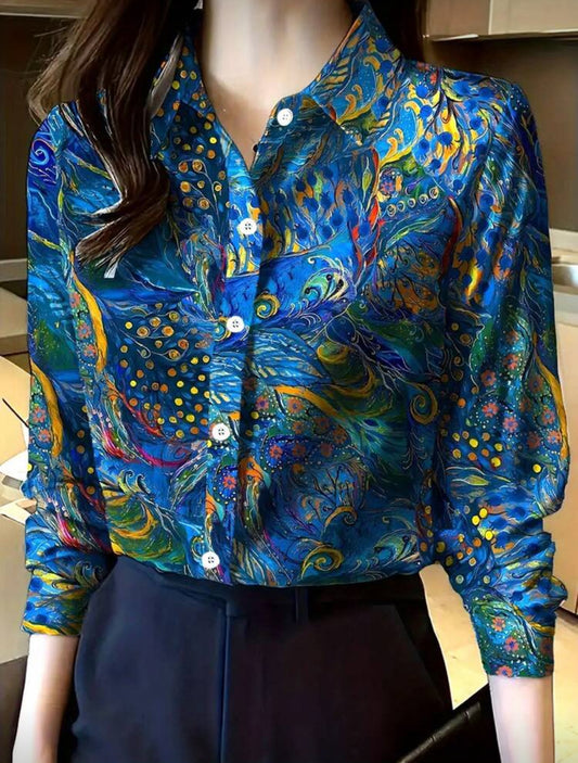 Chemise à manches longues floral bleu