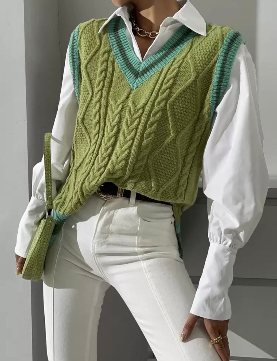 Pull sans manches -Vert olive