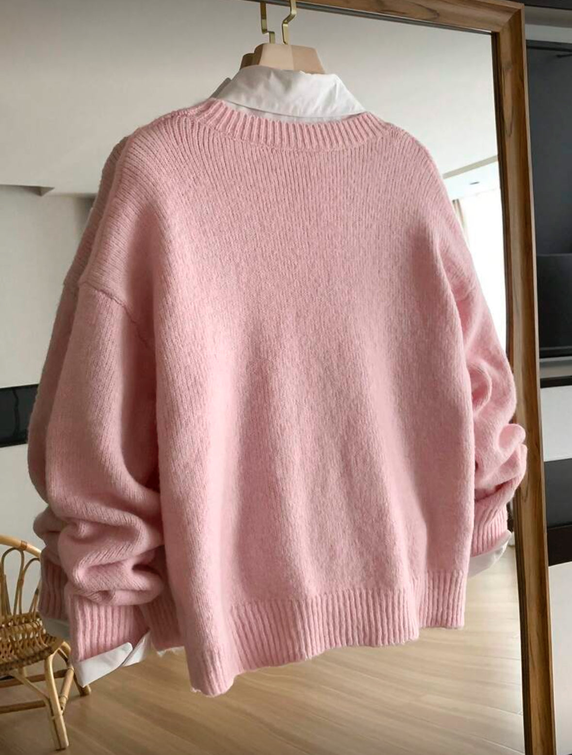 Pull col rond Rose bonbon