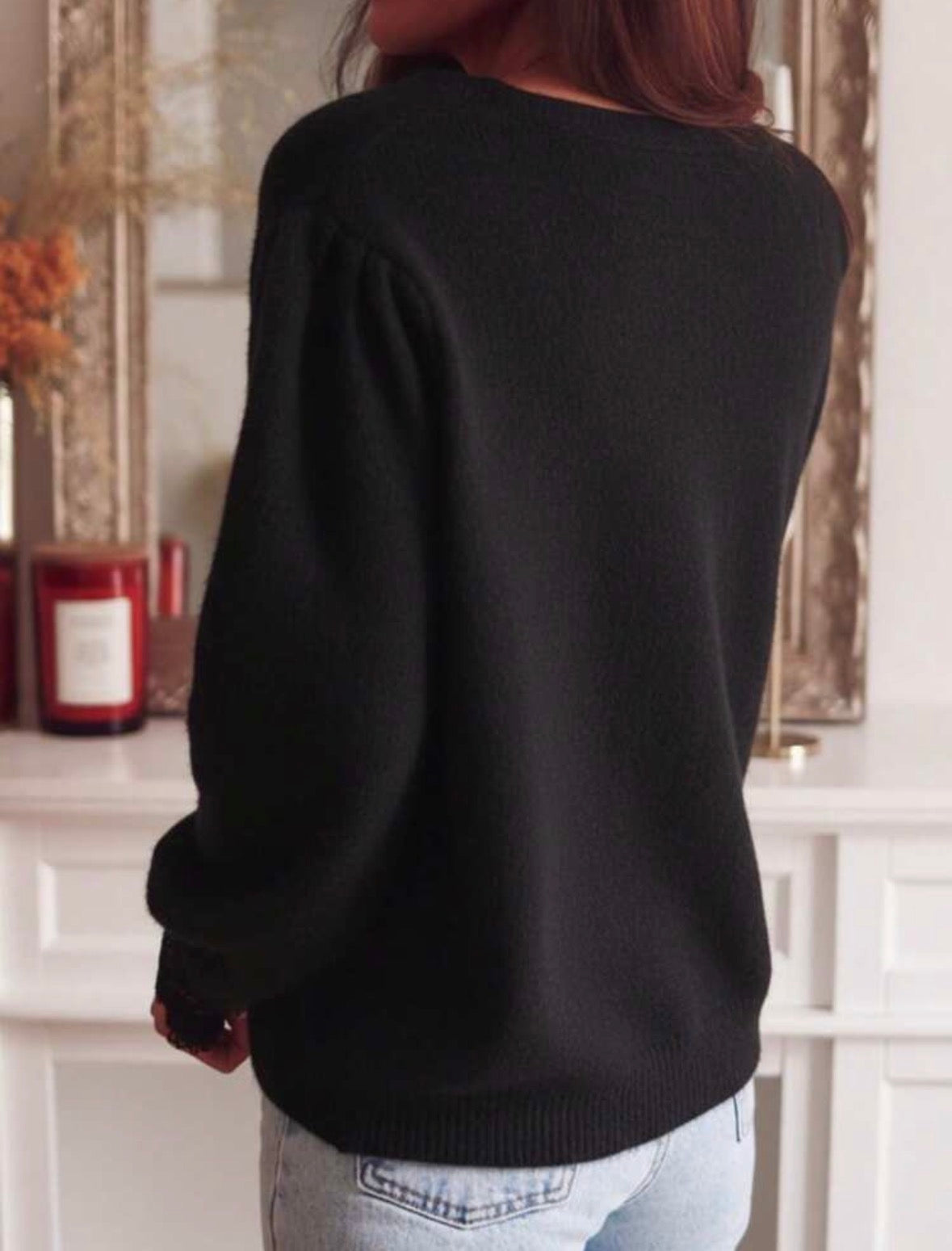 Cardigan - Bordure en dentelle (Noir)