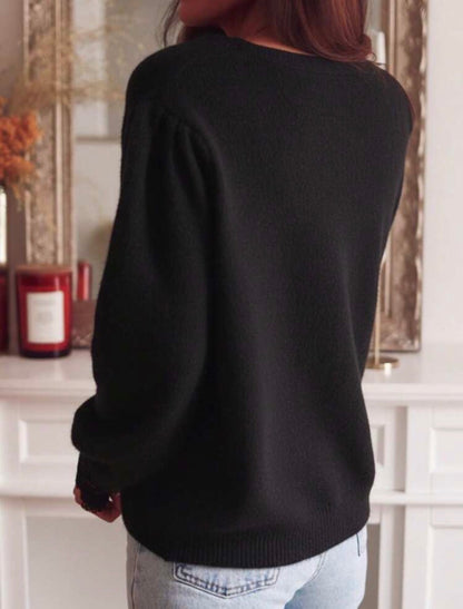 Cardigan - Bordure en dentelle (Noir)