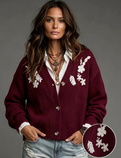 Cardigan Bordeau - Floral