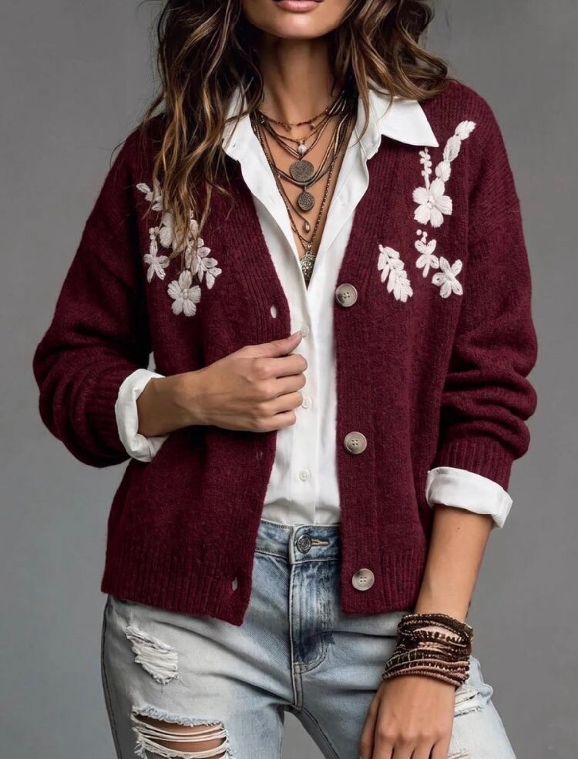 Cardigan Bordeau - Floral