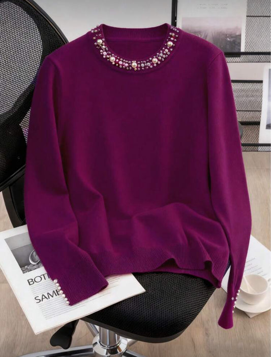 Pull Décontracté Kiko Perles (Prune)