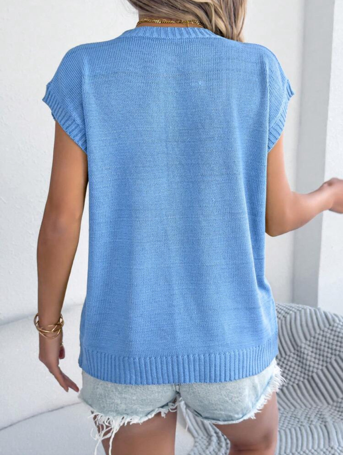 Top à épaules tombantes (Bleu)