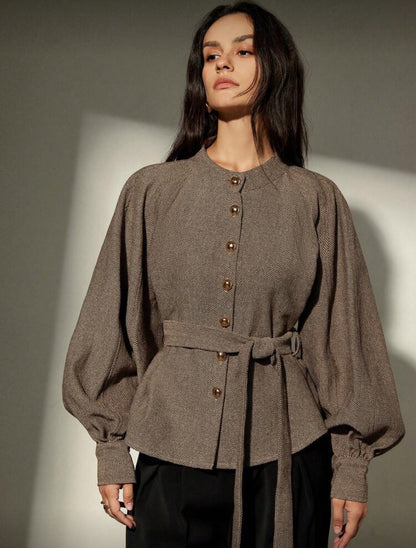 Chemise à manches longues col mao