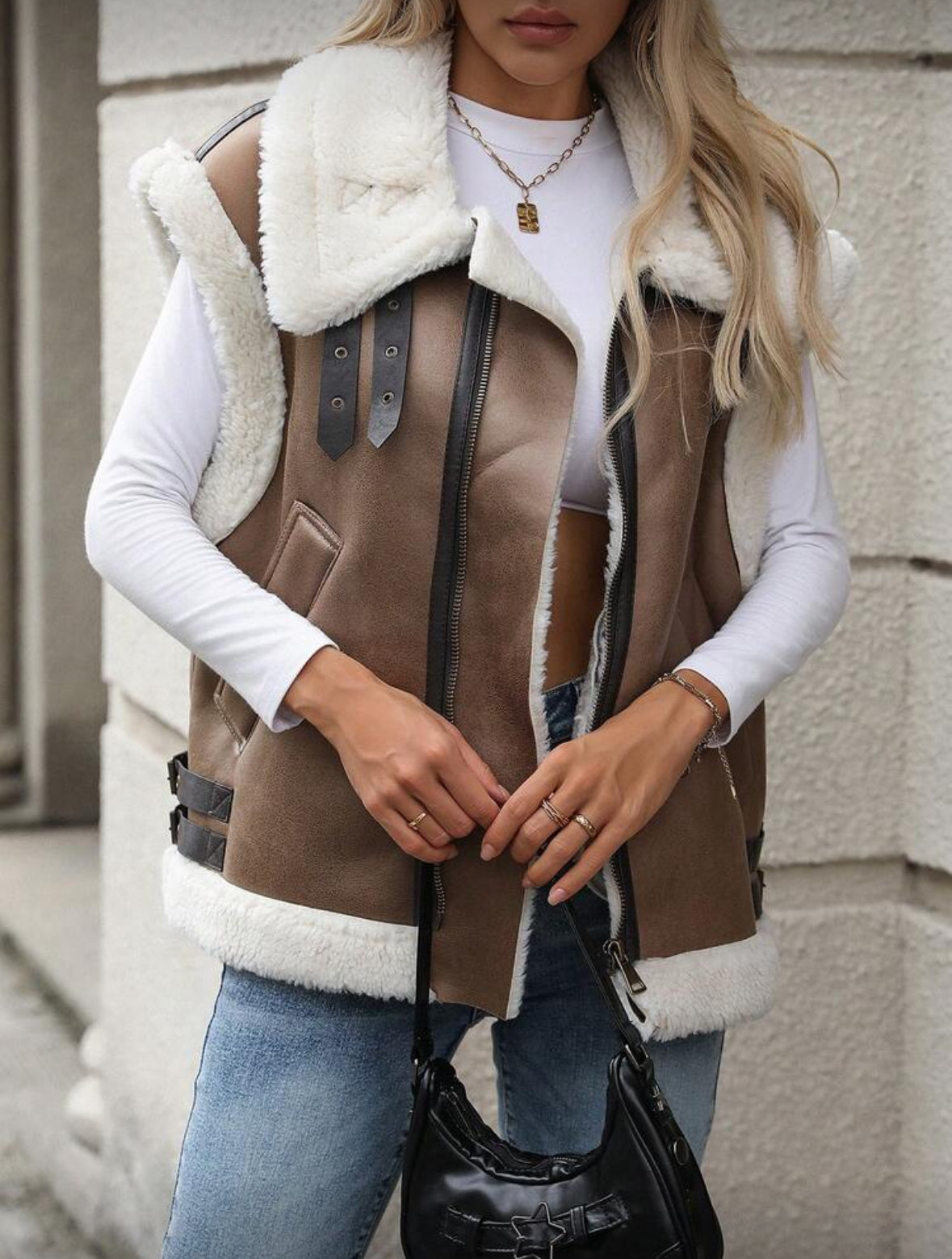 Veste sans manches en fourrure de mouton