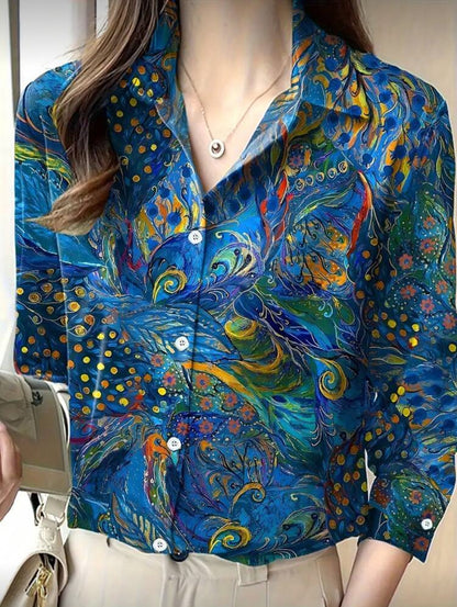 Chemise à manches longues floral bleu