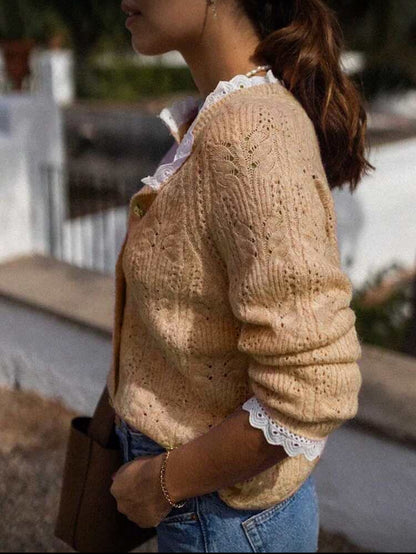 Cardigan tricoté texturé à col V