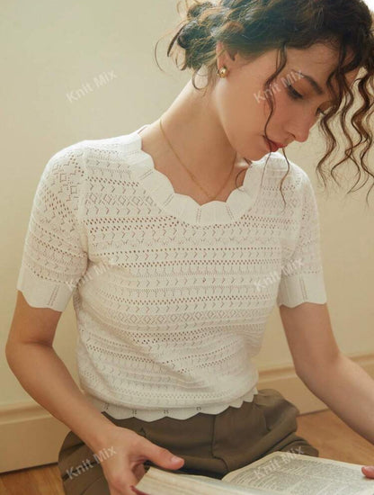 Top casual en maille (Blanc)