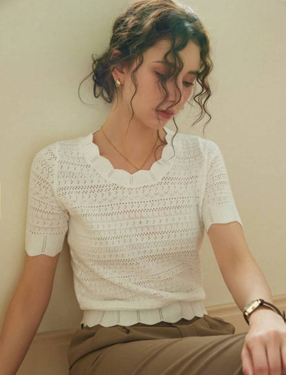 Top casual en maille (Blanc)