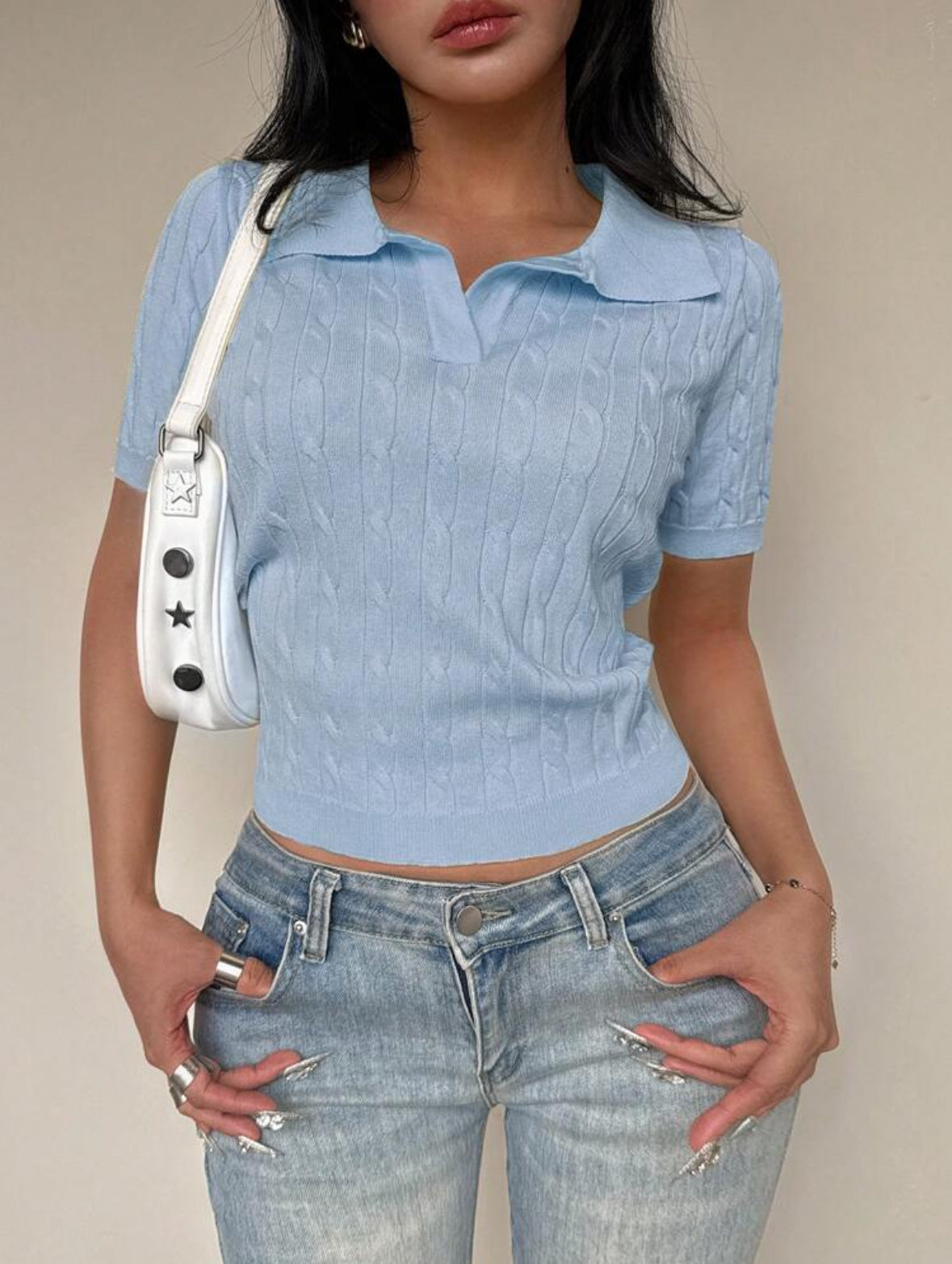 Polo tricoté  (Bleu-ciel)
