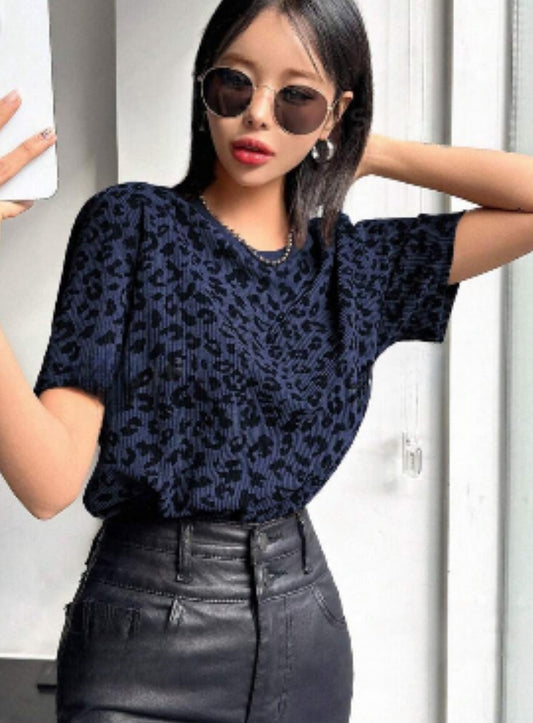 Leopard t-shirt loose fit (bleu)