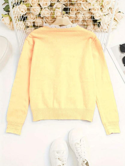 Veste tricotée avec design en dentelle Jaune