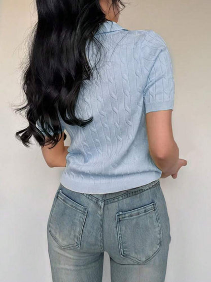 Polo tricoté  (Bleu-ciel)