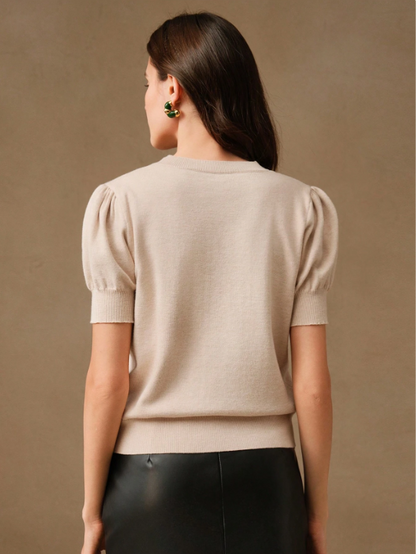 Pull Tricoté à Manches Bouffantes Perlée