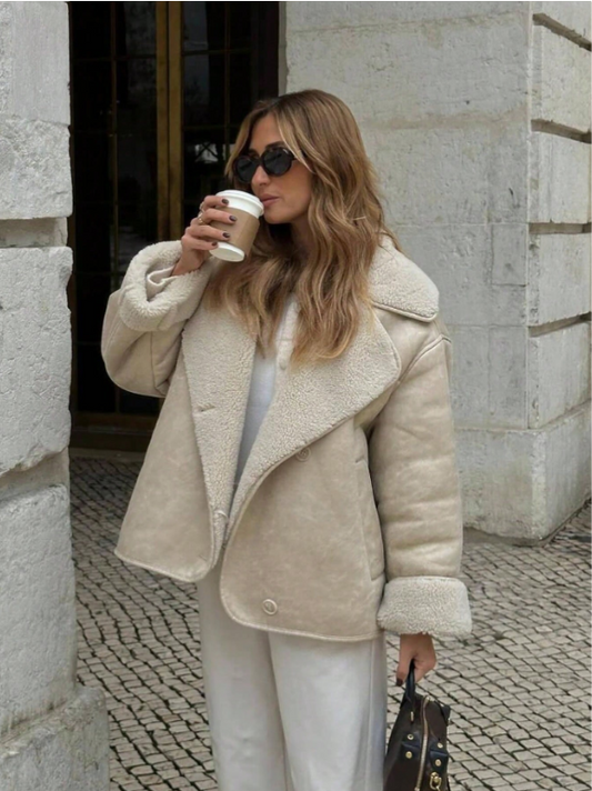 Veste en suède doublée de polaire beige