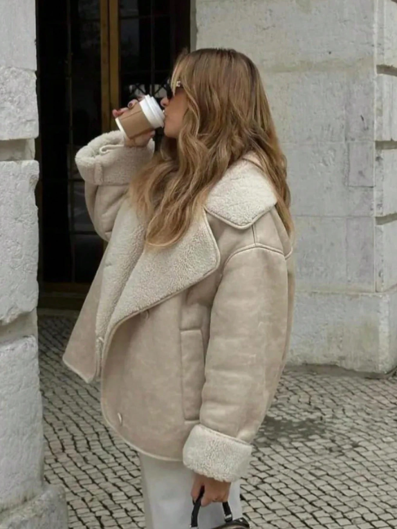 Veste en suède doublée de polaire beige