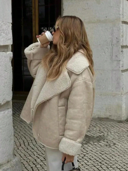 Veste en suède doublée de polaire beige