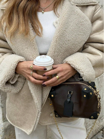 Veste en suède doublée de polaire beige