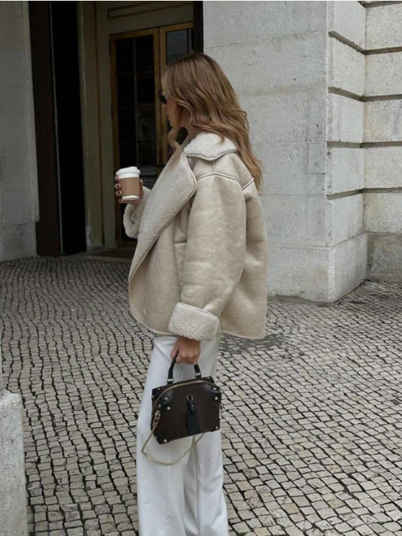 Veste en suède doublée de polaire beige