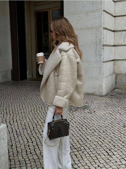 Veste en suède doublée de polaire beige