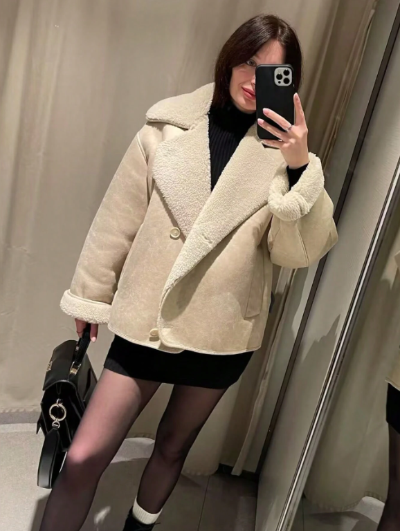 Veste en suède doublée de polaire beige